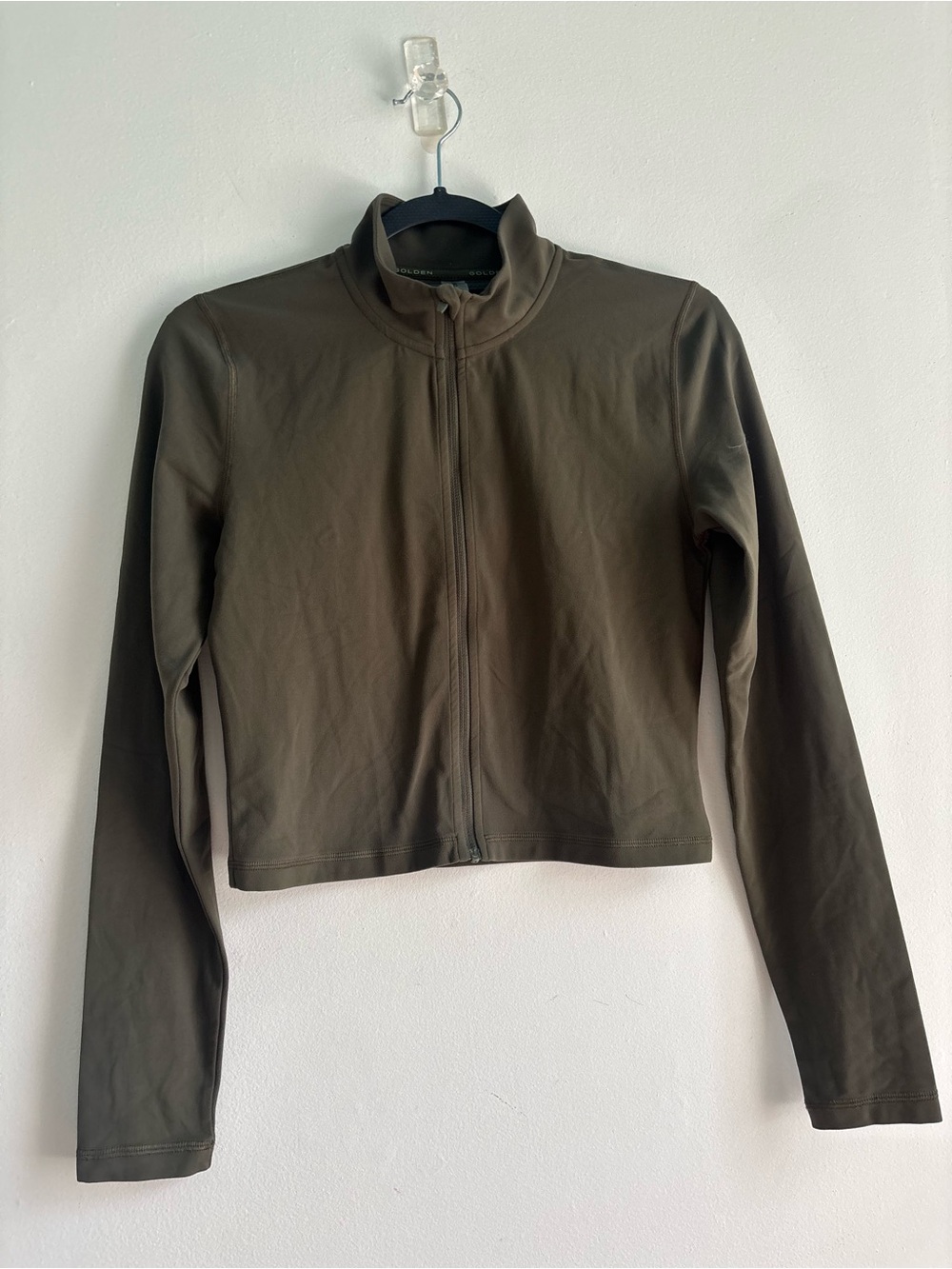 Aritzia Olive Green Cropped Zip Bomber Jacket